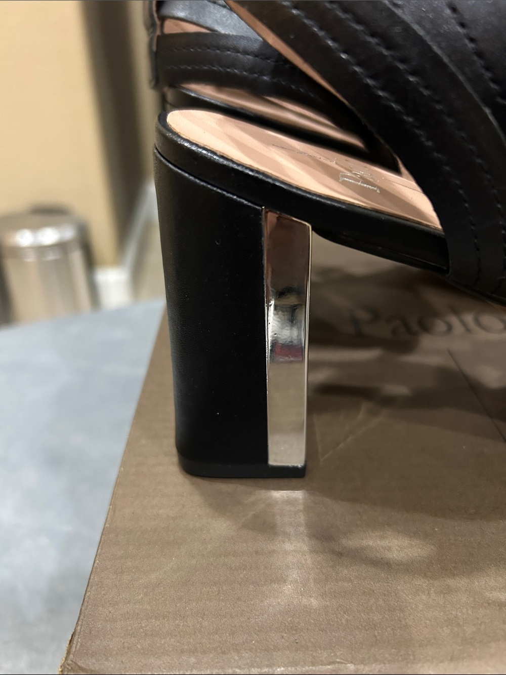 Paolo Black Square-Toe Ankle Strap Block Heel Sandals - Picture 5 of 6